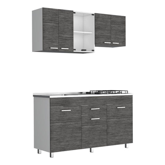 Cocina Integral Avorin Gris Y Blanco Con Mesón Izquierdo