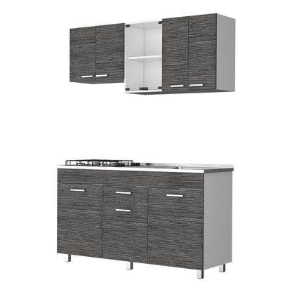 Cocina Integral Avorin Gris Y Blanco Con Mesón Derecho