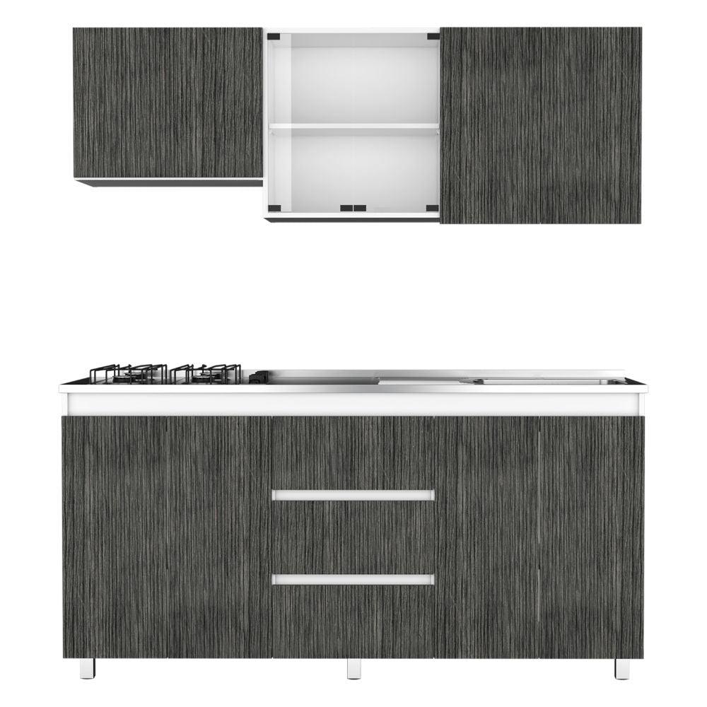 Cocina Integral Riblas Gris Y Blanco Con Mesón Derecho