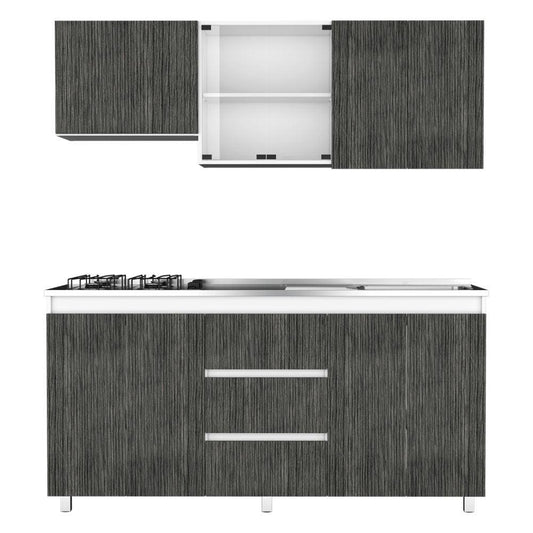 Cocina Integral Riblas Gris Y Blanco Con Mesón Derecho