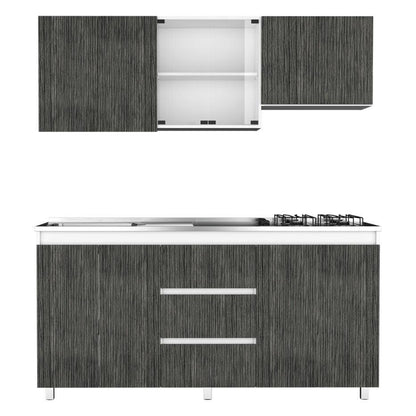 Cocina Integral Zomira Gris Y Blanco Con Mesón Izquierdo