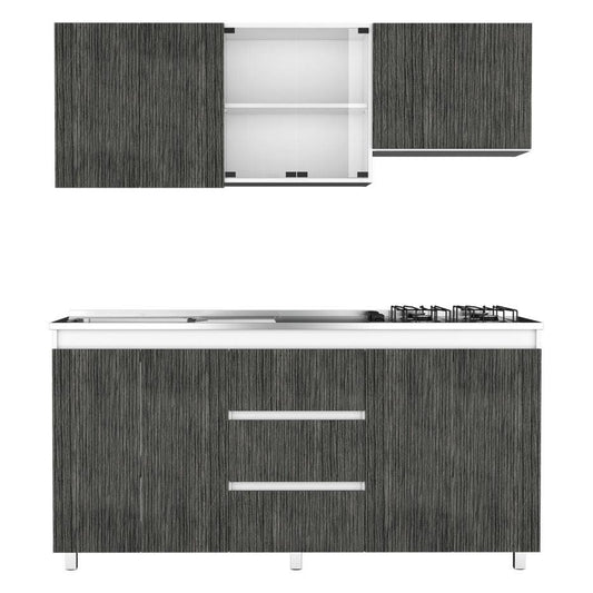 Cocina Integral Zomira Gris Y Blanco Con Mesón Izquierdo