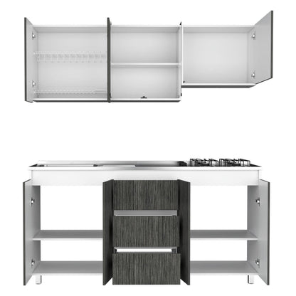 Cocina Integral Zomira Gris Y Blanco Con Mesón Izquierdo