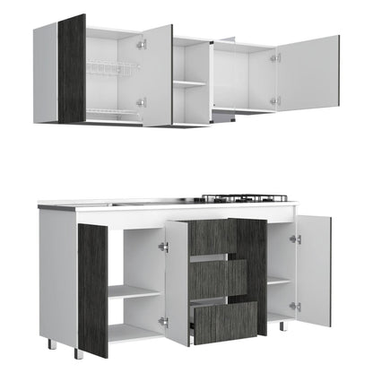 Cocina Integral Zomira Gris Y Blanco Con Mesón Izquierdo