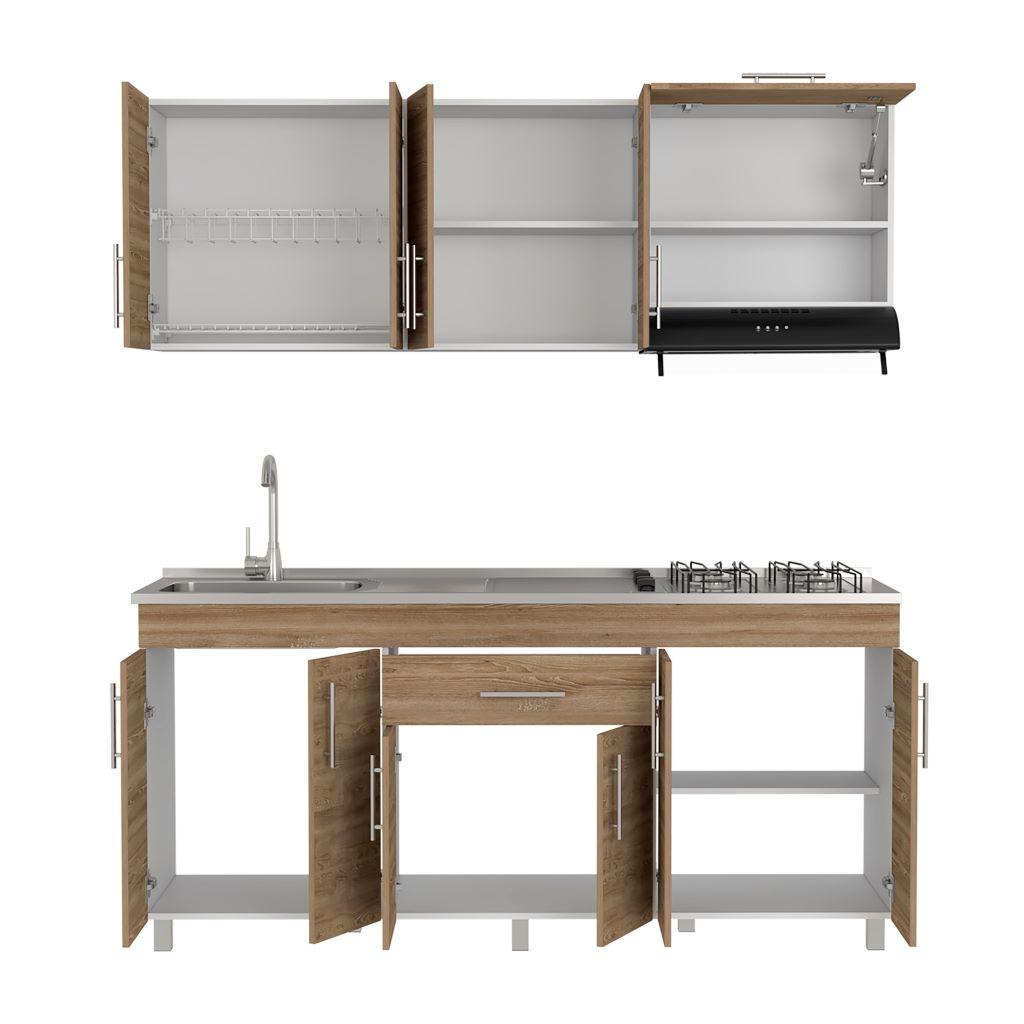 Cocina Integral Aurena Miel Y Blanco Con Mesón Izquierdo