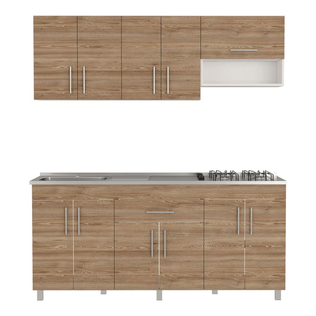 Cocina Integral Aurena Miel Y Blanco Con Mesón Izquierdo