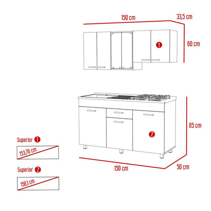 Cocina Integral Avorin Miel Y Blanco Con Mesón Izquierdo