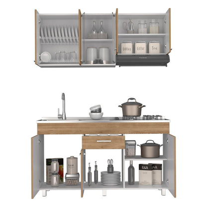 Cocina Integral Avorin Miel Y Blanco Con Mesón Izquierdo
