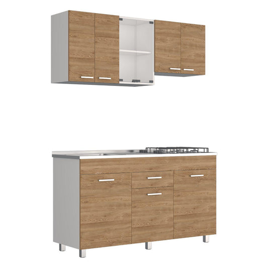 Cocina Integral Avorin Miel Y Blanco Con Mesón Izquierdo