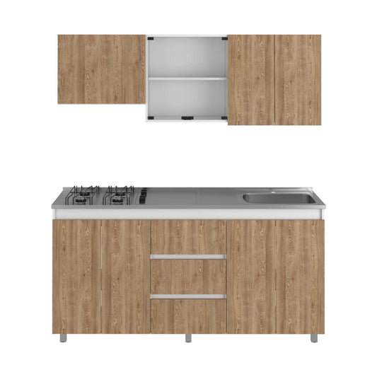 Cocina Integral Zomira Miel Y Blanco Con Mesón Derecho