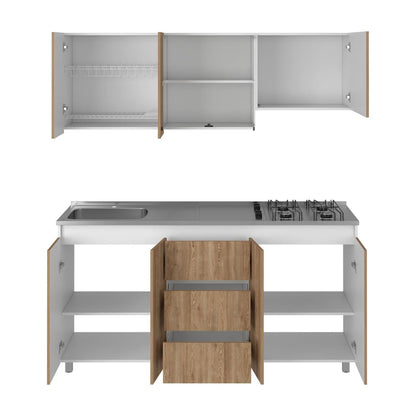 Cocina Integral Zomira Miel Y Blanco Con Mesón Izquierdo