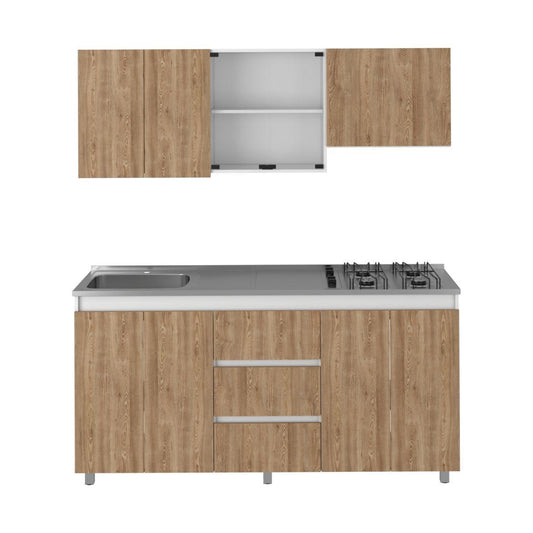 Cocina Integral Zomira Miel Y Blanco Con Mesón Izquierdo