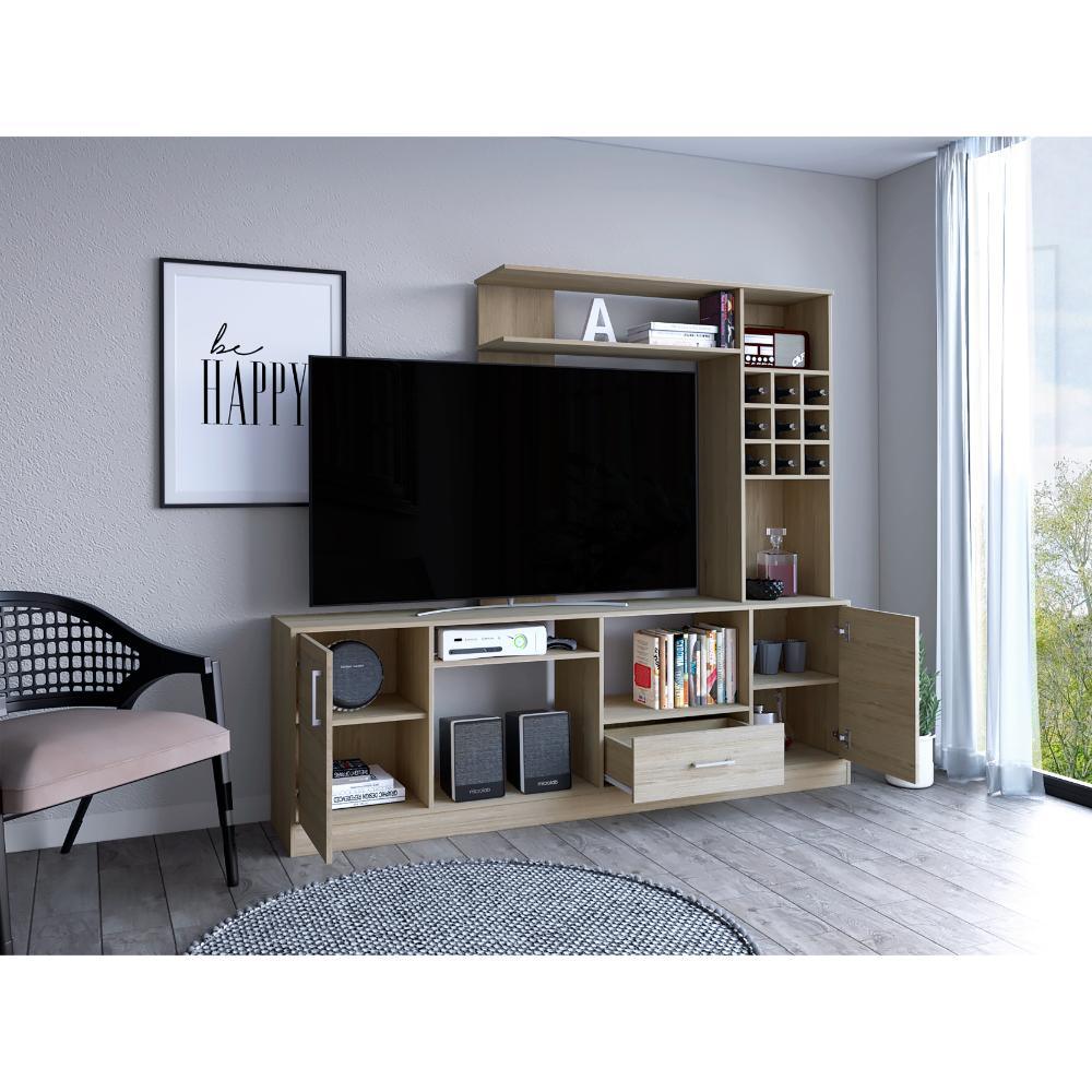 Mesa Para Tv Veluna Rovere Y Blanco, Para Tv De 60''