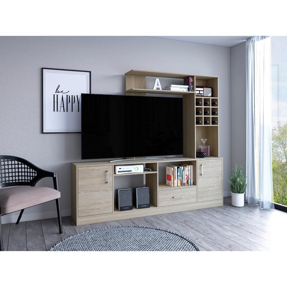 Mesa Para Tv Veluna Rovere Y Blanco, Para Tv De 60''