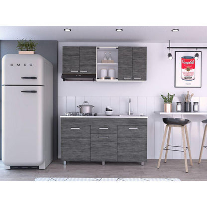 Cocina Integral Avorin Gris Y Blanco Con Mesón Derecho