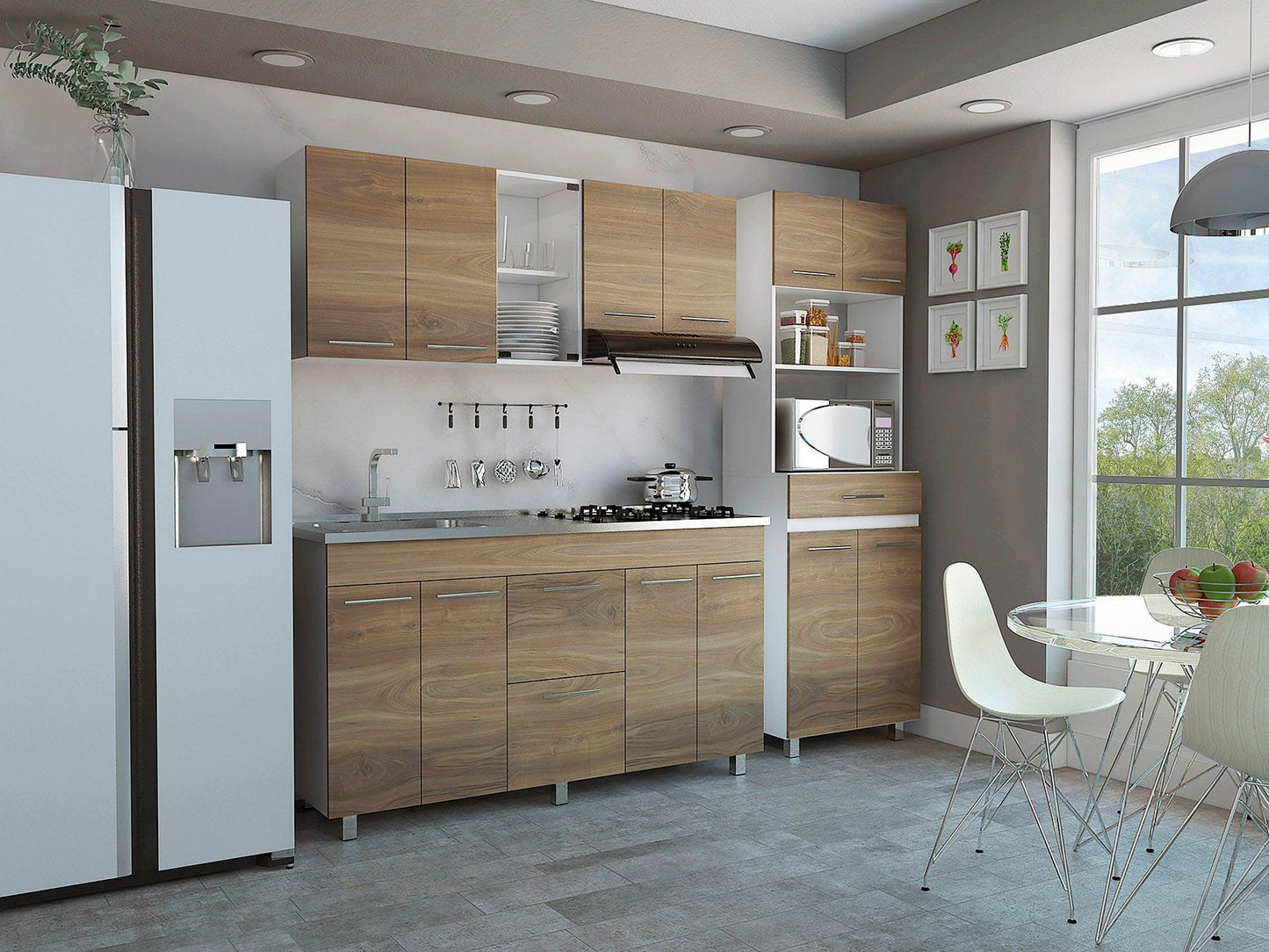 Cocina Integral Elvora Moca Y Blanco Con Mesón Izquierdo
