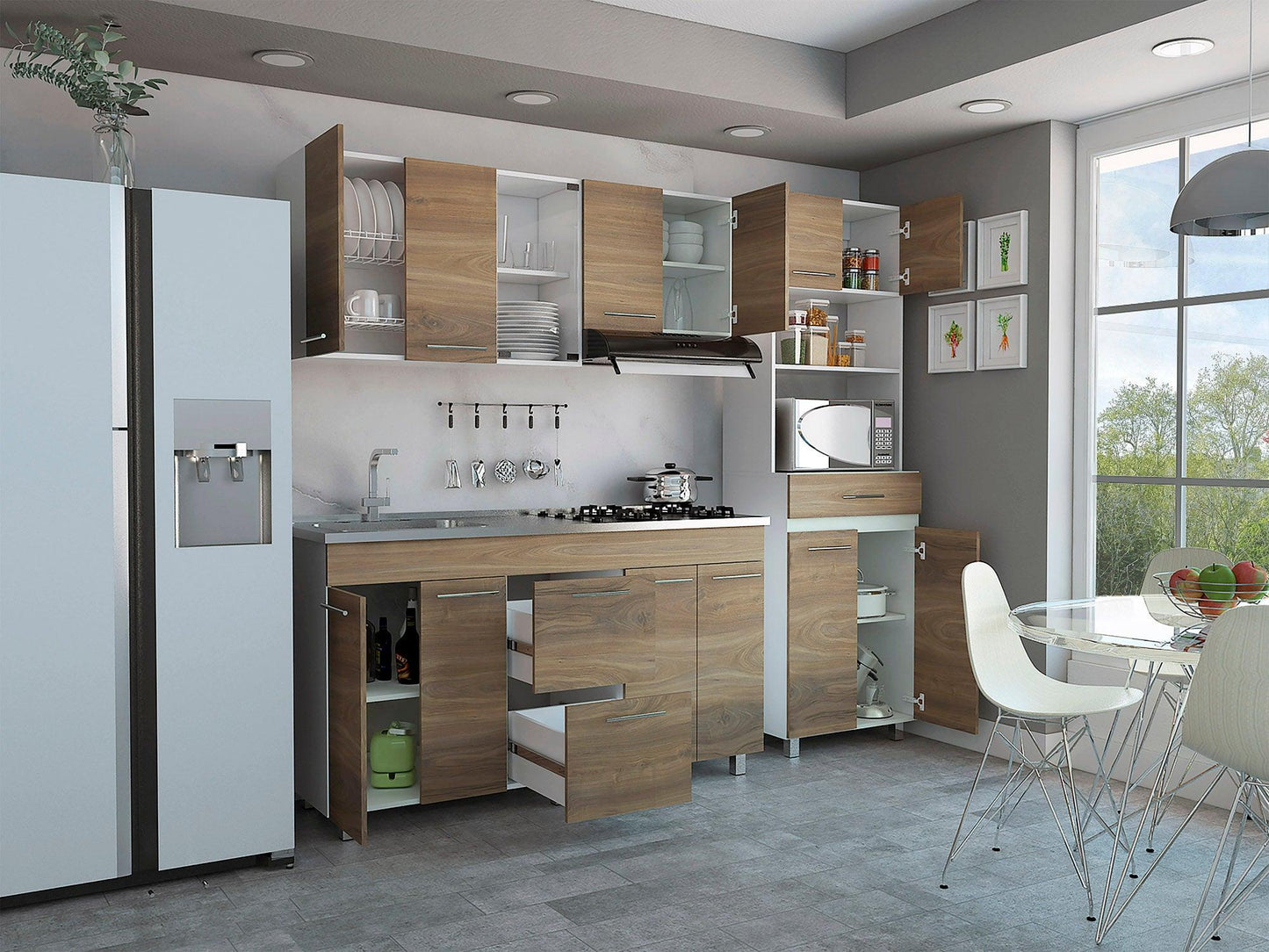 Cocina Integral Elvora Moca Y Blanco Con Mesón Izquierdo