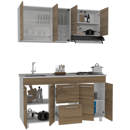 Cocina Integral Elvora Moca Y Blanco Con Mesón Izquierdo