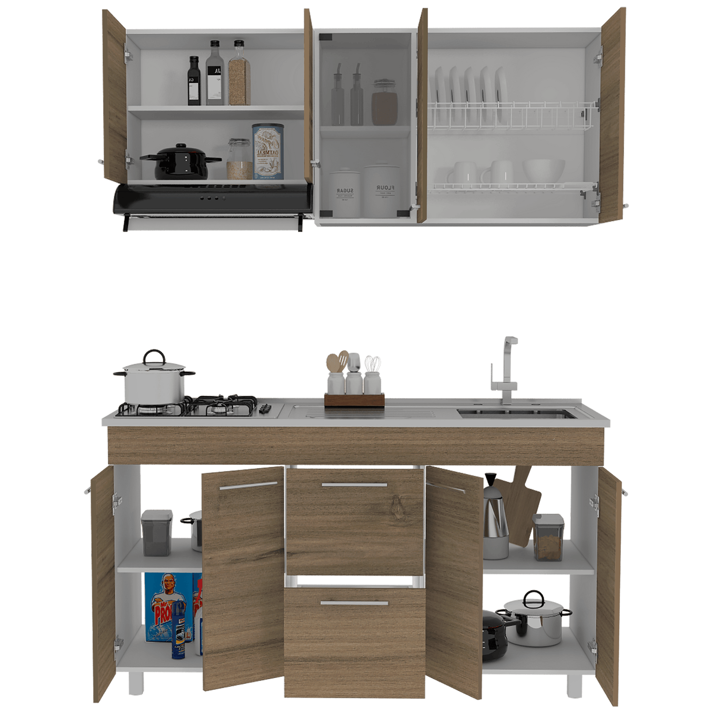 Cocina Integral Elvora Moca Y Blanco Con Mesón Derecho