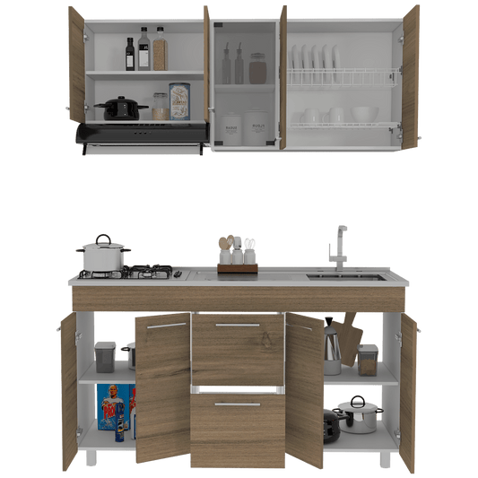 Cocina Integral Elvora Moca Y Blanco Con Mesón Derecho