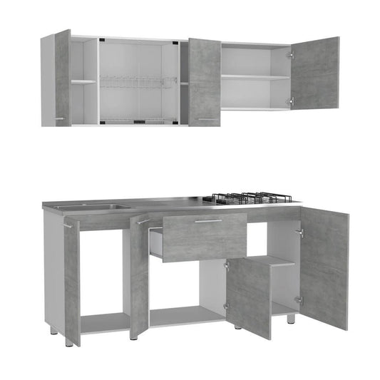 Cocina Integral Lunaros Gris Y Blanco Con Mesón Izquierdo