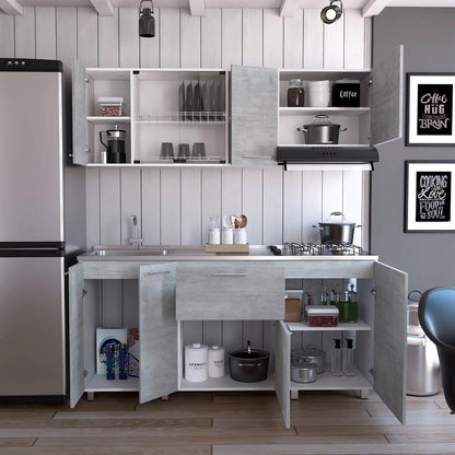 Cocina Integral Lunaros Gris Y Blanco Con Mesón Izquierdo
