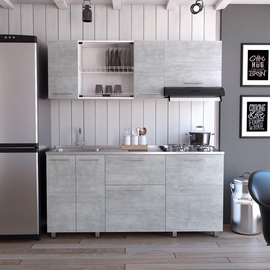 Cocina Integral Lunaros Gris Y Blanco Con Mesón Izquierdo