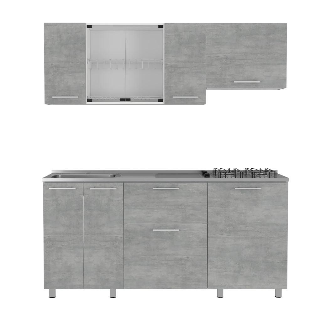 Cocina Integral Lunaros Gris Y Blanco Con Mesón Izquierdo