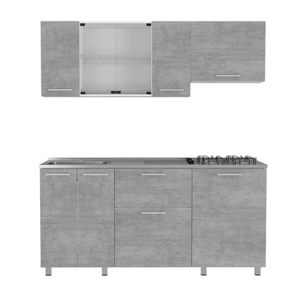 Cocina Integral Lunaros Gris Y Blanco Con Mesón Izquierdo