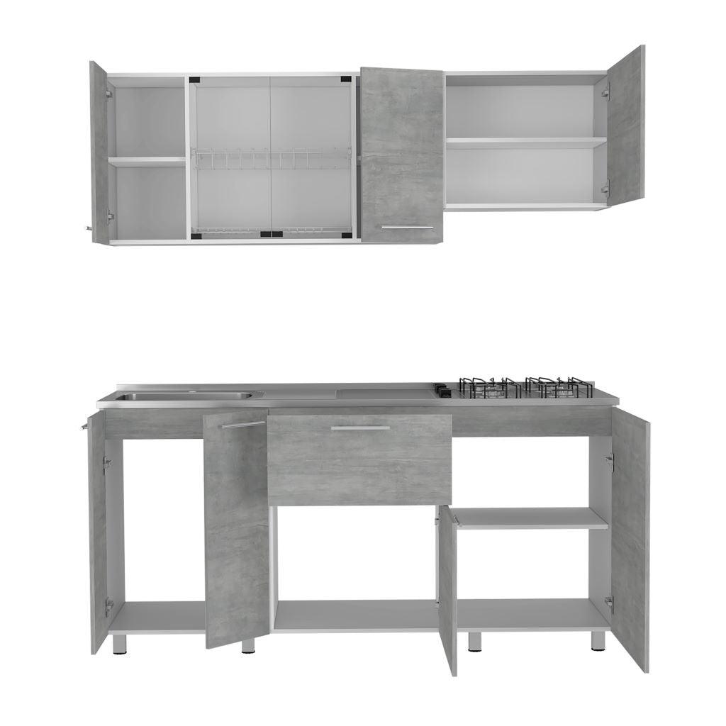 Cocina Integral Lunaros Gris Y Blanco Con Mesón Izquierdo