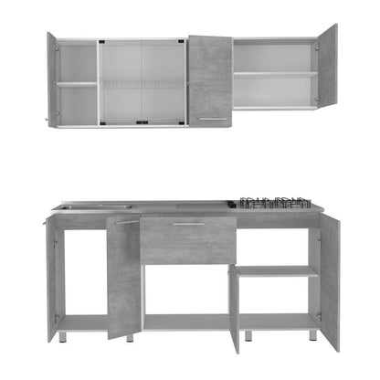 Cocina Integral Lunaros Gris Y Blanco Con Mesón Izquierdo