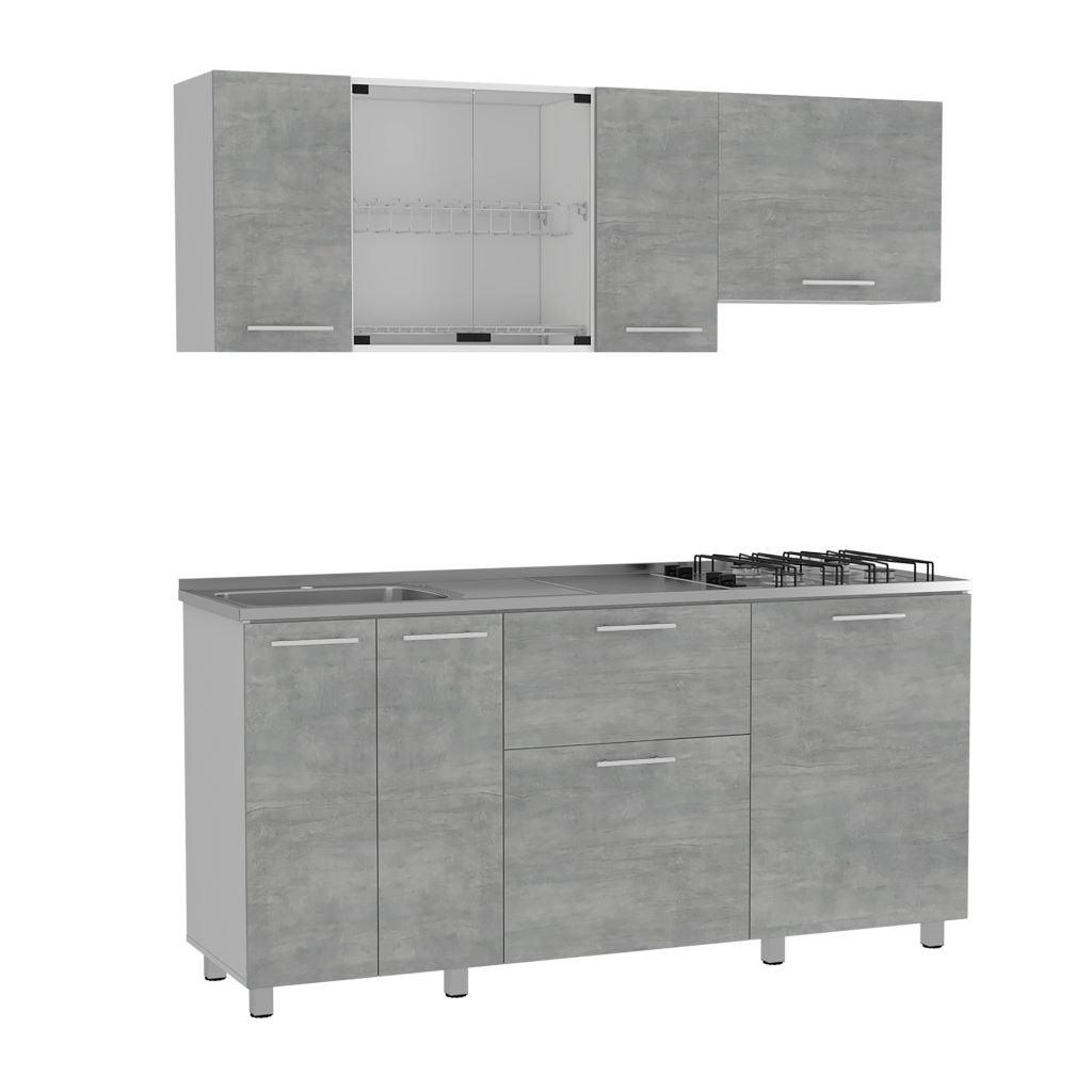 Cocina Integral Lunaros Gris Y Blanco Con Mesón Izquierdo