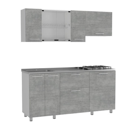 Cocina Integral Lunaros Gris Y Blanco Con Mesón Izquierdo