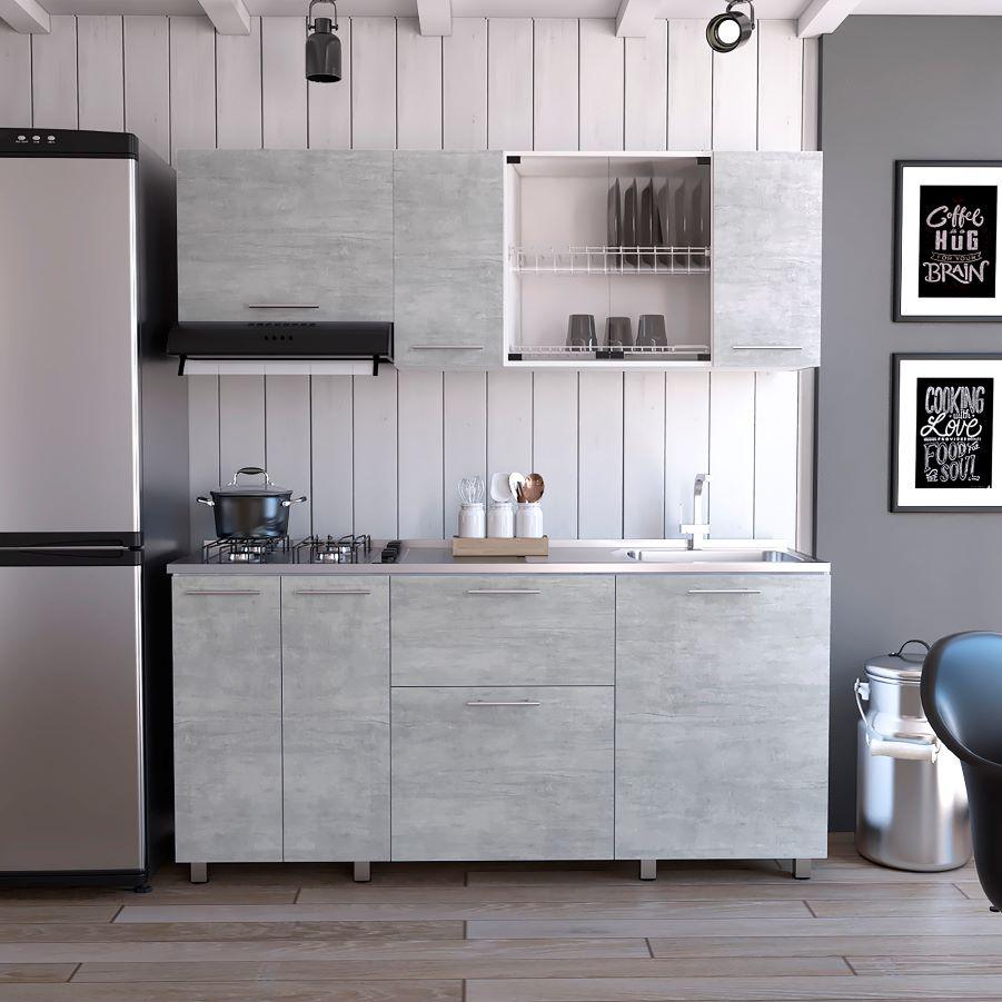 Cocina Integral Lunaros Gris Y Blanco Con Mesón Derecho