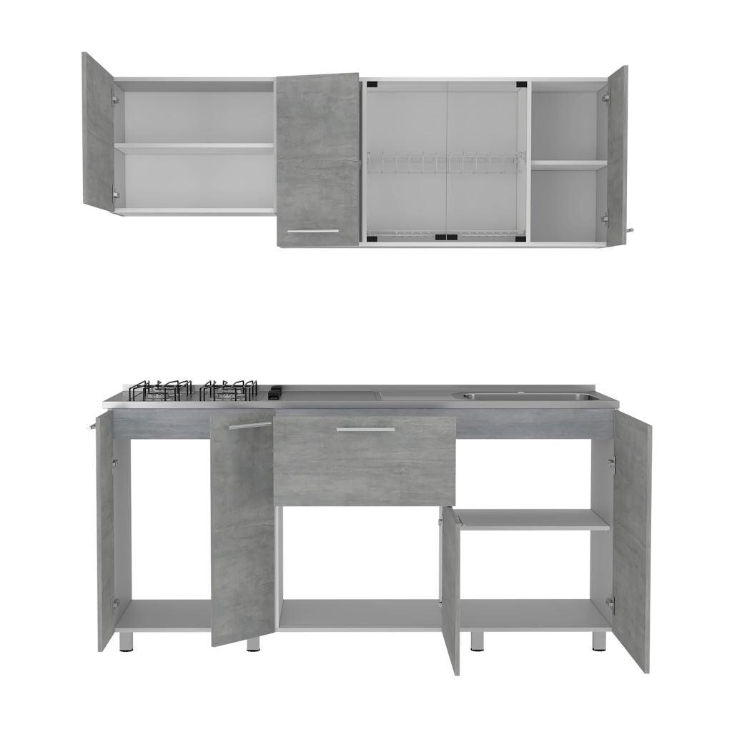 Cocina Integral Lunaros Gris Y Blanco Con Mesón Derecho