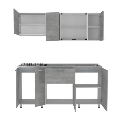 Cocina Integral Lunaros Gris Y Blanco Con Mesón Derecho