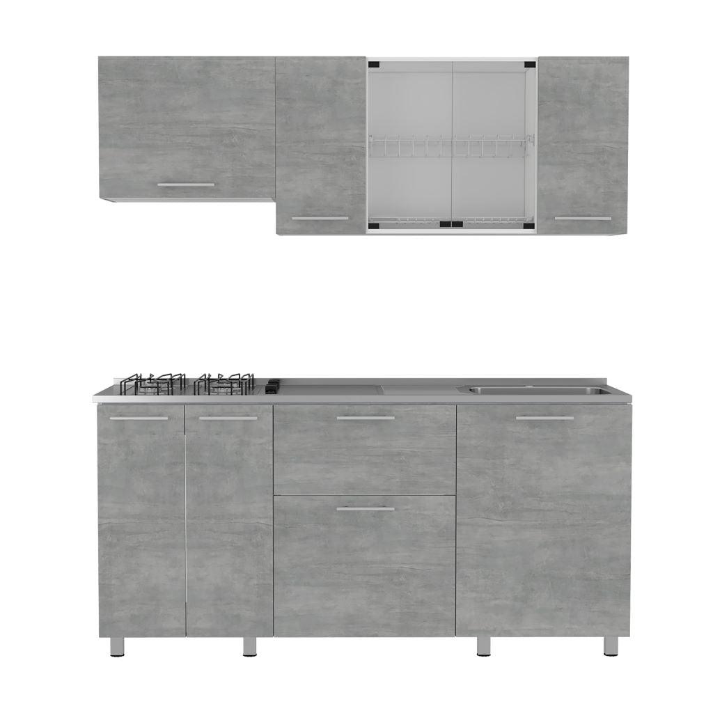 Cocina Integral Lunaros Gris Y Blanco Con Mesón Derecho