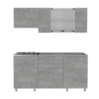 Cocina Integral Lunaros Gris Y Blanco Con Mesón Derecho