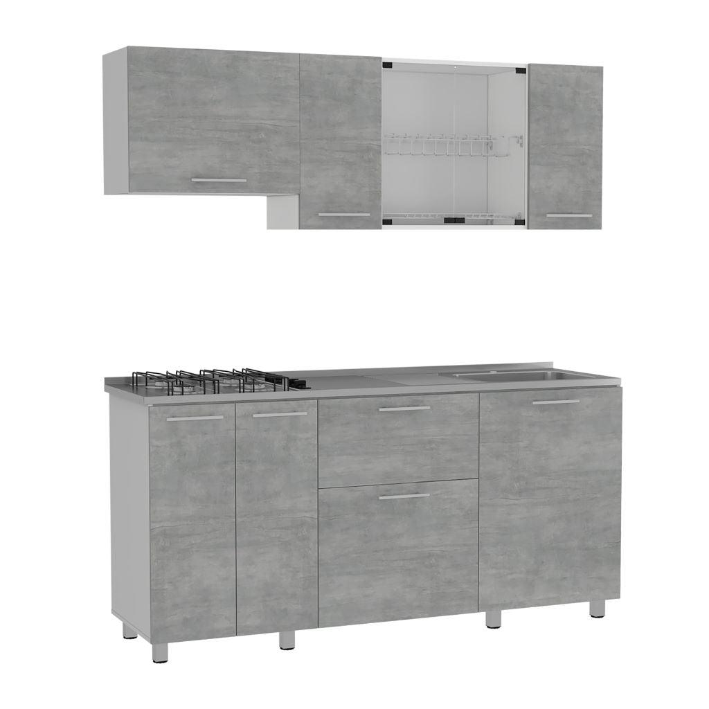 Cocina Integral Lunaros Gris Y Blanco Con Mesón Derecho