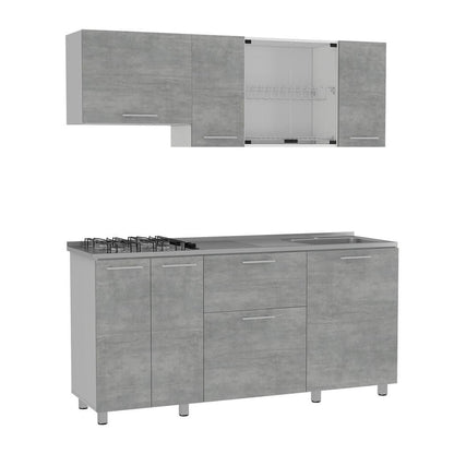 Cocina Integral Lunaros Gris Y Blanco Con Mesón Derecho