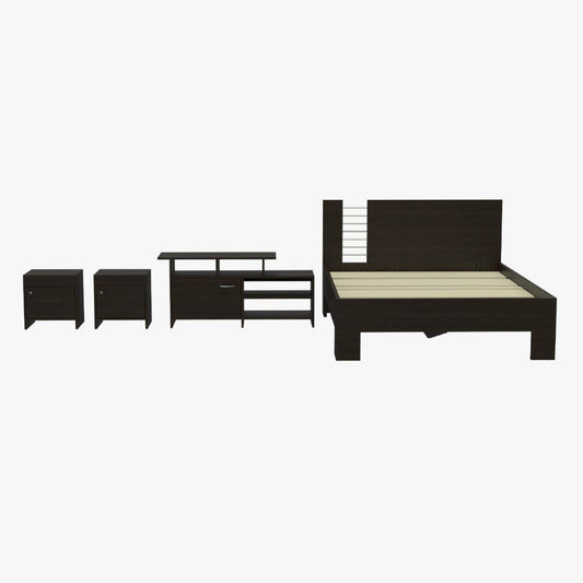 Combo Para Habitación Clupe Wengue Con Cama, Mesa De Noche Y  Mesa Para Tv