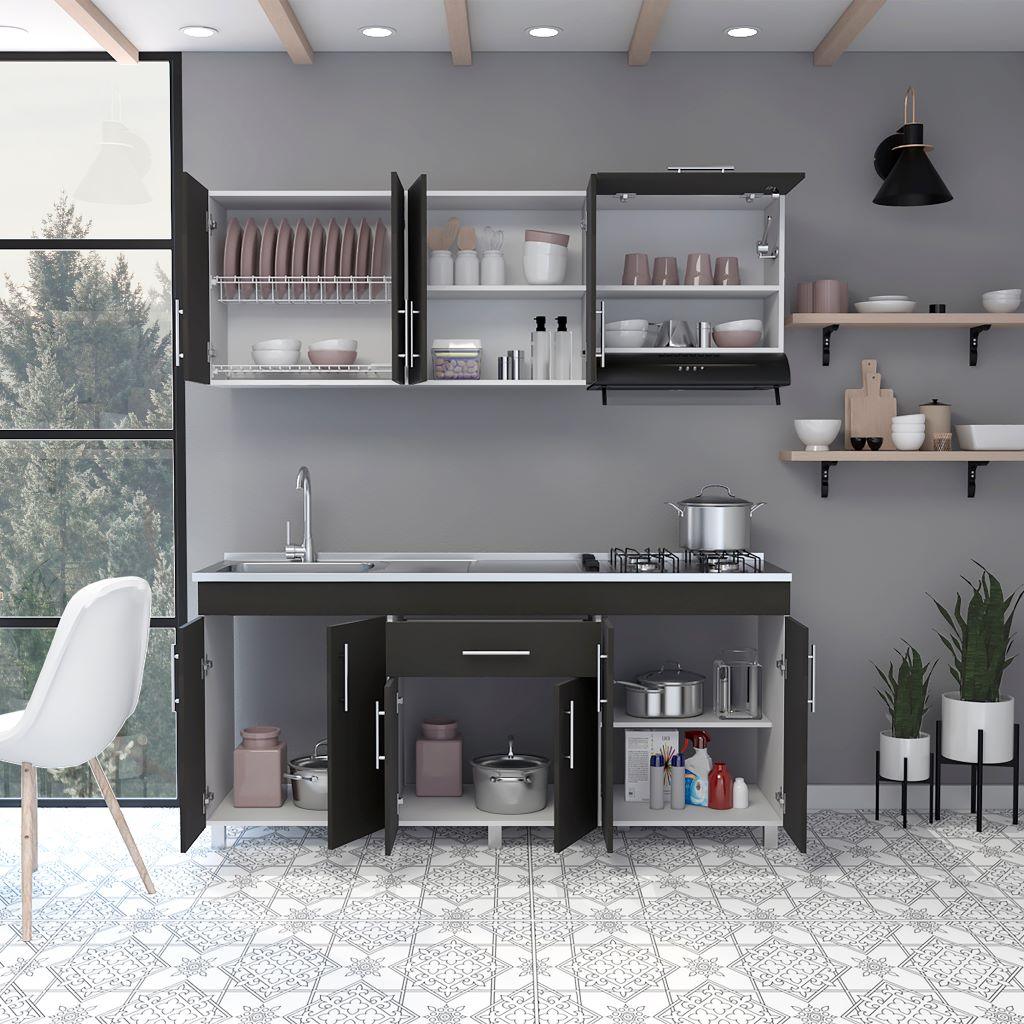 Cocina Integral Aurena Wengue Y Blanco Con Mesón Izquierdo