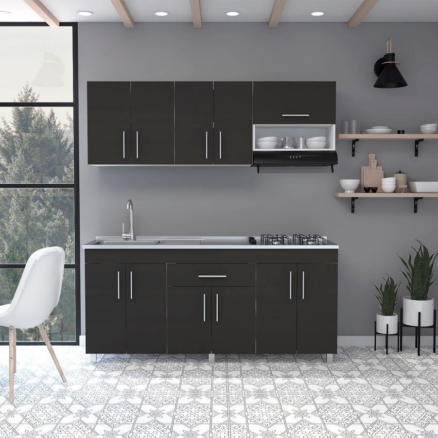 Cocina Integral Aurena Wengue Y Blanco Con Mesón Izquierdo