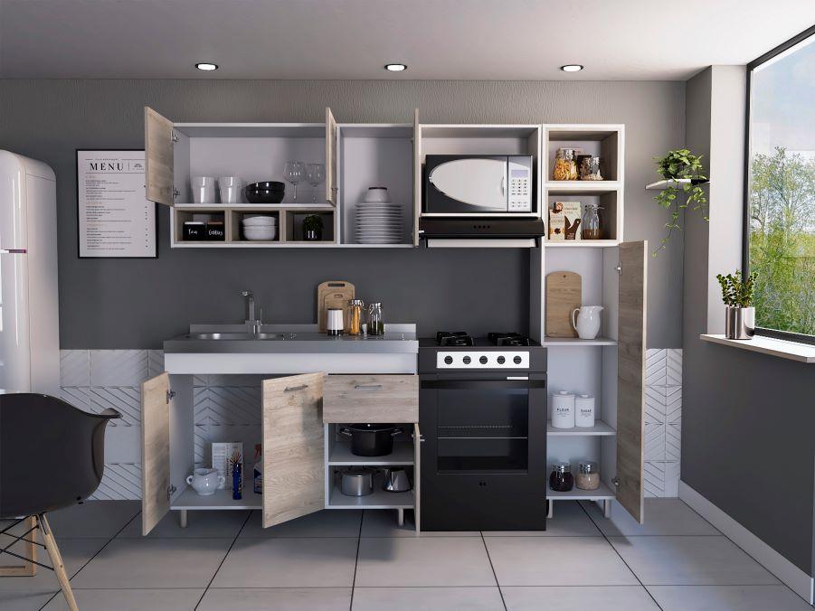 Cocina Integral Amirel Nacar Y Blanco Con Mesón Izquierdo