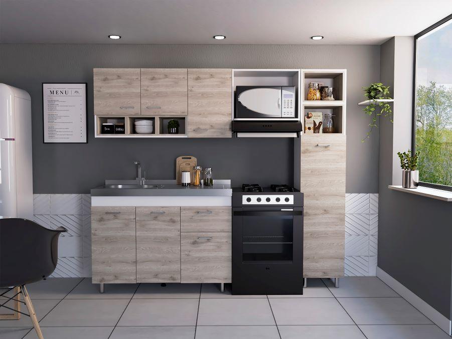 Cocina Integral Amirel Nacar Y Blanco Con Mesón Izquierdo