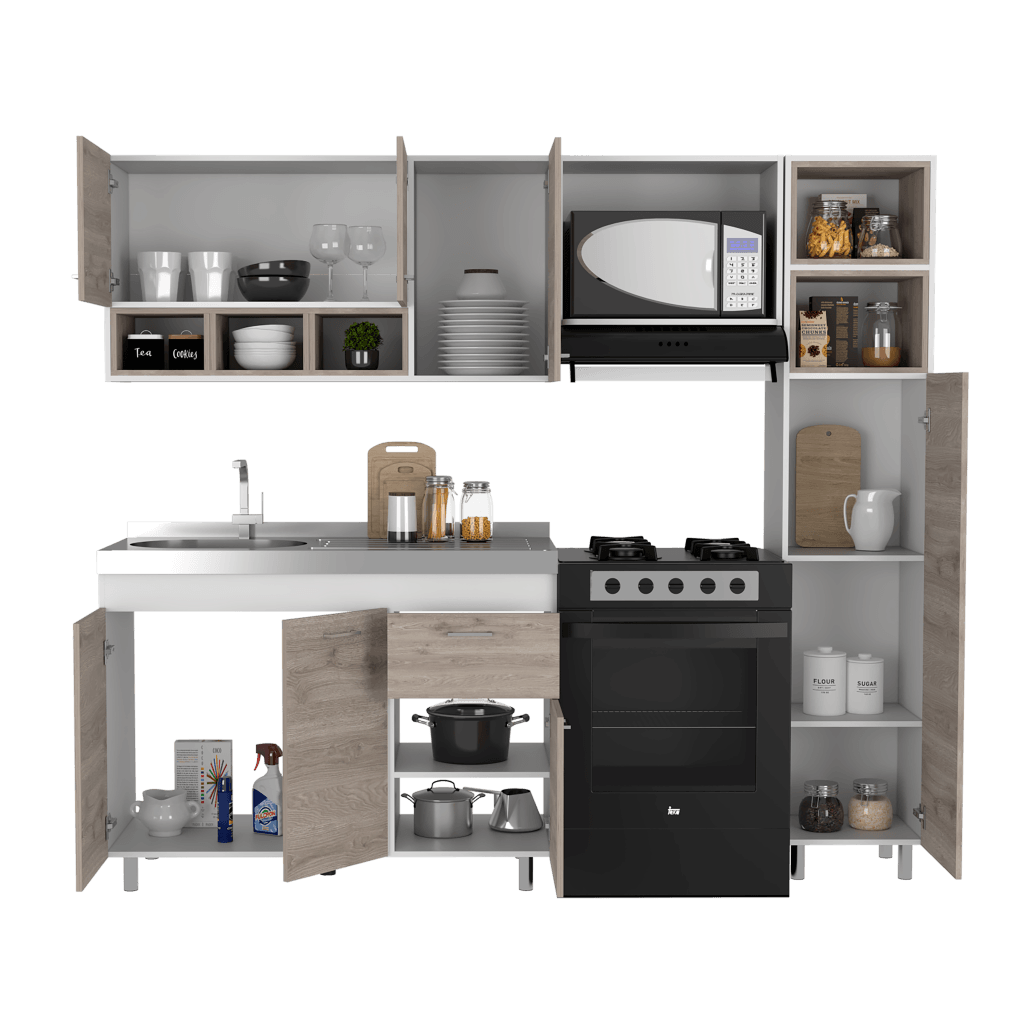 Cocina Integral Amirel Nacar Y Blanco Con Mesón Izquierdo