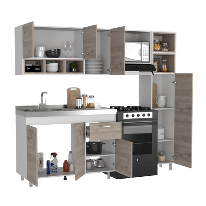 Cocina Integral Amirel Nacar Y Blanco Con Mesón Izquierdo