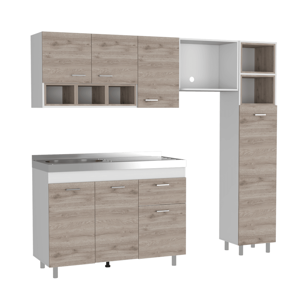 Cocina Integral Amirel Nacar Y Blanco Con Mesón Izquierdo