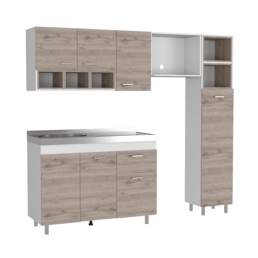 Cocina Integral Amirel Nacar Y Blanco Con Mesón Izquierdo
