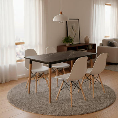 Juego de Comedor Haby negro con 4 Sillas Eames blancas